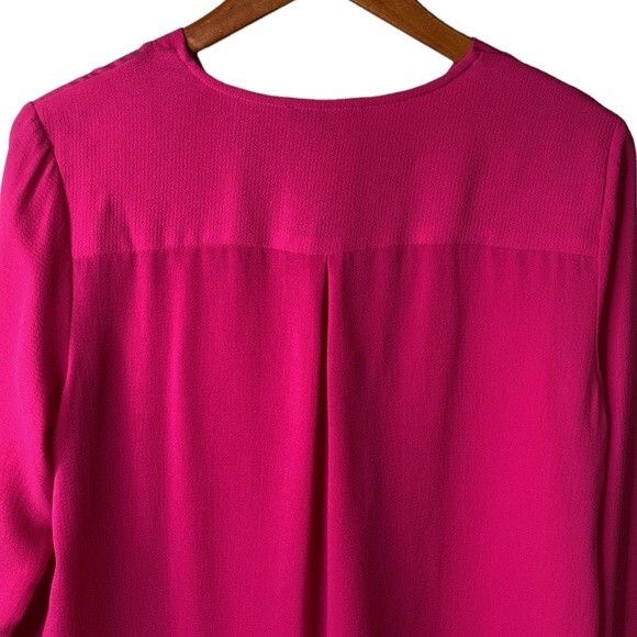 Adrianna Papell Hot Pink V-Neck Long Sleeve Tunic Blouse Semi-Sheer Lightweight - Picture 7 of 15